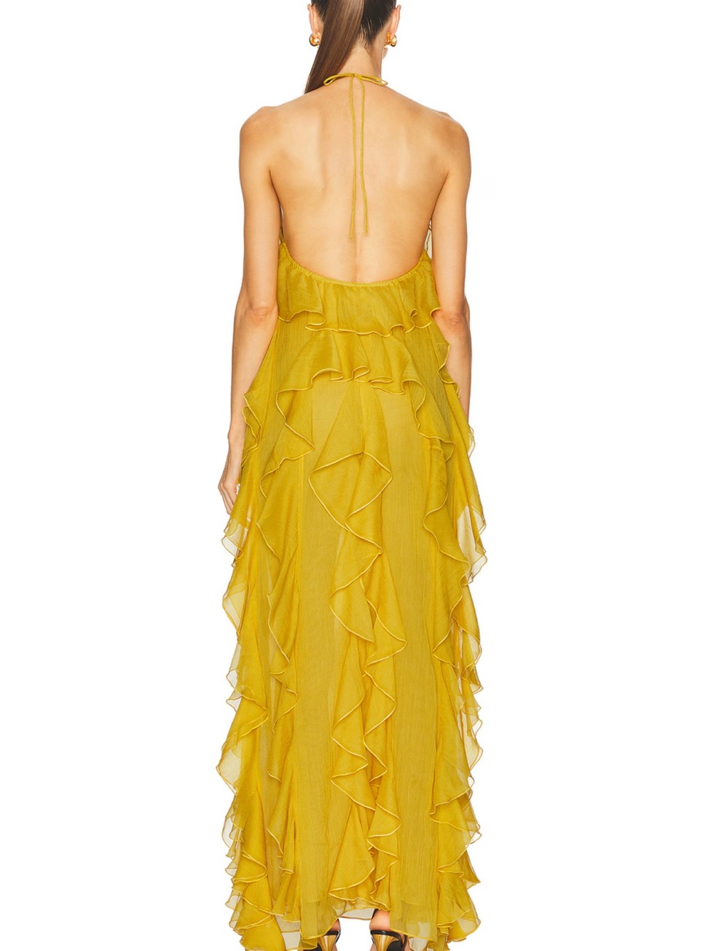 Ronny Kobo Collection Mustard Ruffle Halter Maxi Dress - Picture 3 of 5